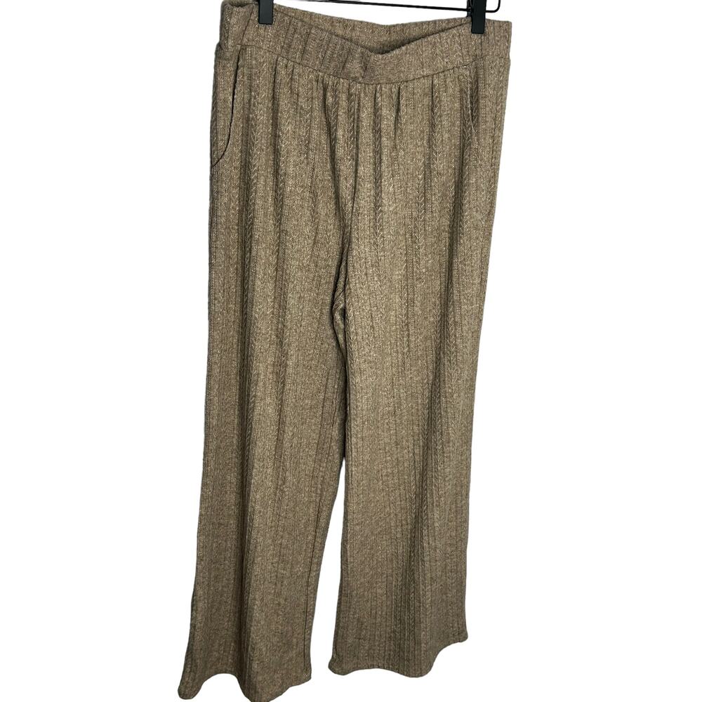 AnyBody Brushed Sweater Rib Wide Leg Pants Almond medium‎